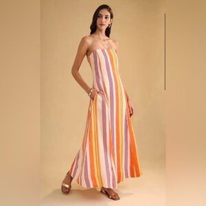 NWT 1.State Linen Blend Strapless Dress With Pockets